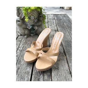 Gabrielle Rocha Mule Wedge Heels Tan Sz 8.5 M